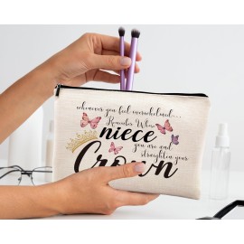 Kdqua Inspirational Niece Makeup Bag from Auntie, Aunt, Uncle - Birthday, Graduation Gift - Linen Cosmetic Zipper Pouch, Travel Organizer, Toiletry Bag