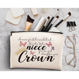 Kdqua Inspirational Niece Makeup Bag from Auntie, Aunt, Uncle - Birthday, Graduation Gift - Linen Cosmetic Zipper Pouch, Travel Organizer, Toiletry Bag