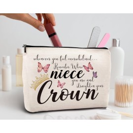 Kdqua Inspirational Niece Makeup Bag from Auntie, Aunt, Uncle - Birthday, Graduation Gift - Linen Cosmetic Zipper Pouch, Travel Organizer, Toiletry Bag