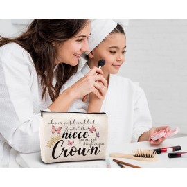 Kdqua Inspirational Niece Makeup Bag from Auntie, Aunt, Uncle - Birthday, Graduation Gift - Linen Cosmetic Zipper Pouch, Travel Organizer, Toiletry Bag