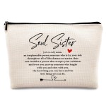 kdqua Soul Sister Gifts Makeup Bag, Sisters Gifts from Sister, Soul Sister Gifts for Women, Bestie Friends Sister in Law BFF Birthday Gift Linen Cosmetic Bag Zipper Pouch Travel Toiletry Bag