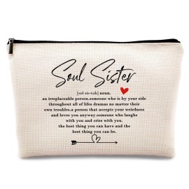 kdqua Soul Sister Gifts Makeup Bag, Sisters Gifts from Sister, Soul Sister Gifts for Women, Bestie Friends Sister in Law BFF Birthday Gift Linen Cosmetic Bag Zipper Pouch Travel Toiletry Bag