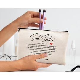 kdqua Soul Sister Gifts Makeup Bag, Sisters Gifts from Sister, Soul Sister Gifts for Women, Bestie Friends Sister in Law BFF Birthday Gift Linen Cosmetic Bag Zipper Pouch Travel Toiletry Bag