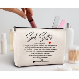 kdqua Soul Sister Gifts Makeup Bag, Sisters Gifts from Sister, Soul Sister Gifts for Women, Bestie Friends Sister in Law BFF Birthday Gift Linen Cosmetic Bag Zipper Pouch Travel Toiletry Bag