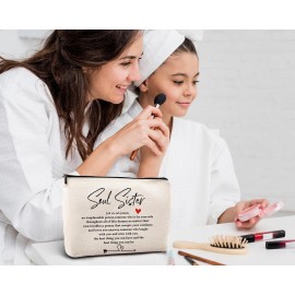 kdqua Soul Sister Gifts Makeup Bag, Sisters Gifts from Sister, Soul Sister Gifts for Women, Bestie Friends Sister in Law BFF Birthday Gift Linen Cosmetic Bag Zipper Pouch Travel Toiletry Bag
