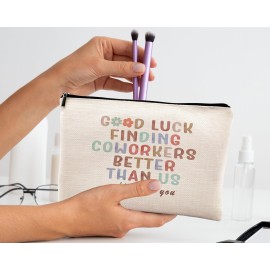 kdqua Good Luck Finding Better Coworkers Than Us Makeup Bag, Leaving Going Away Gifts Colleague Women, New Job Gifts, Coworker Goodbye Gifts Linen Cosmetic Bag Zipper Pouch Travel Toiletry Bag