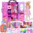 K.T. Fancy 83 Pcs Dolls & Accessories with Purple Closet Wardrobe for 11.5 Inch Doll Dress Up Set Including Wardrobe Shoes, Wallet, Dress Hangers, Brush, Necklace, Pet and Other Accessories