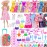 K.T. Fancy 83 Pcs Dolls & Accessories with Purple Closet Wardrobe for 11.5 Inch Doll Dress Up Set Including Wardrobe Shoes, Wallet, Dress Hangers, Brush, Necklace, Pet and Other Accessories