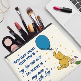YeleY Friendship Inspirational Pooh Bear for Women Cosmetic Pooh Bear Makeup Bag for Teens Women Friends Zipper Pouch Bag