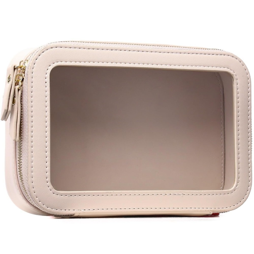 LOFOWN Clear Makeup Bag Small Cosmetic Bag Clear Travel Case Transparent Travel Toiletry Case Makeup Bag for Car with Zipper for Women (Beige, Small)