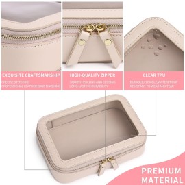 LOFOWN Clear Makeup Bag Small Cosmetic Bag Clear Travel Case Transparent Travel Toiletry Case Makeup Bag for Car with Zipper for Women (Beige, Small)