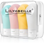 LilyAbeille Travel Bottles for Toiletries with Suction Cup, 4 Pack TSA Approved Travel Size Containers Leak Proof, 3oz Refillable Travel Accessories Shampoo Conditioner Bottles with Toiletry Bag