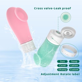 LilyAbeille Travel Bottles for Toiletries with Suction Cup, 4 Pack TSA Approved Travel Size Containers Leak Proof, 3oz Refillable Travel Accessories Shampoo Conditioner Bottles with Toiletry Bag