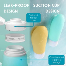 LilyAbeille Travel Bottles for Toiletries with Suction Cup, 4 Pack TSA Approved Travel Size Containers Leak Proof, 3oz Refillable Travel Accessories Shampoo Conditioner Bottles with Toiletry Bag