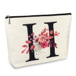 Initial A-Z Personalized Floral Makeup Bag, Monogrammed Birthday Gifts for Women Mom, Mothers Day Christmas Gift Ideas for Best Friend, Bride Bridesmaid, Her, Grandma, Small Travel Cosmetic Bag (H)