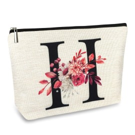 Initial A-Z Personalized Floral Makeup Bag, Monogrammed Birthday Gifts for Women Mom, Mothers Day Christmas Gift Ideas for Best Friend, Bride Bridesmaid, Her, Grandma, Small Travel Cosmetic Bag (H)