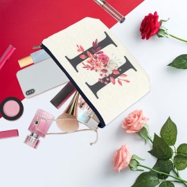 Initial A-Z Personalized Floral Makeup Bag, Monogrammed Birthday Gifts for Women Mom, Mothers Day Christmas Gift Ideas for Best Friend, Bride Bridesmaid, Her, Grandma, Small Travel Cosmetic Bag (H)