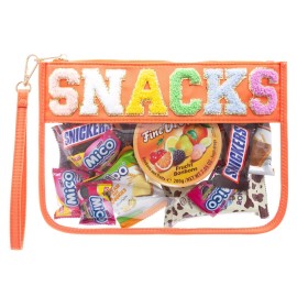 HANAMO Chenille Letter Clear Bag Monogram Chenille Letter Travel Patch Pouch Snack Makeup Multi-purpose Transparent Waterproof Snacks Makeup Tote Bag with Wrist Strap