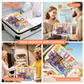 HANAMO Chenille Letter Clear Bag Monogram Chenille Letter Travel Patch Pouch Snack Makeup Multi-purpose Transparent Waterproof Snacks Makeup Tote Bag with Wrist Strap