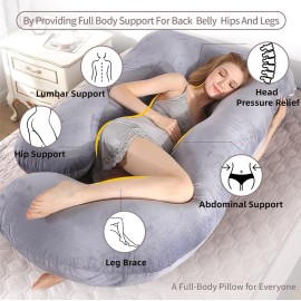 HychYAYA 60 Inch Full Body Pregnancy Pillows for Sleeping Cooling Pregnancy Pillow,U Shaped Pregnancy Body Pillow,Maternity Pillows for Pregnant Women with Removable Washable Velvet Cover.(Grey)