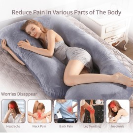 HychYAYA 60 Inch Full Body Pregnancy Pillows for Sleeping Cooling Pregnancy Pillow,U Shaped Pregnancy Body Pillow,Maternity Pillows for Pregnant Women with Removable Washable Velvet Cover.(Grey)