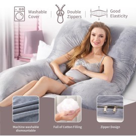 HychYAYA 60 Inch Full Body Pregnancy Pillows for Sleeping Cooling Pregnancy Pillow,U Shaped Pregnancy Body Pillow,Maternity Pillows for Pregnant Women with Removable Washable Velvet Cover.(Grey)