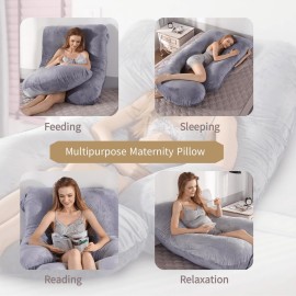 HychYAYA 60 Inch Full Body Pregnancy Pillows for Sleeping Cooling Pregnancy Pillow,U Shaped Pregnancy Body Pillow,Maternity Pillows for Pregnant Women with Removable Washable Velvet Cover.(Grey)