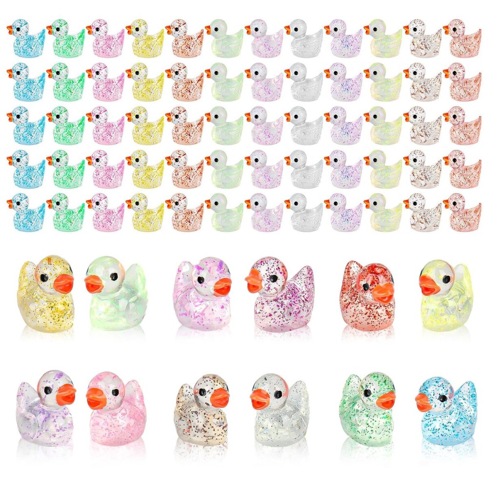 HAKFOO 60 Pcs Glitter Mini Resin Ducks Tiny Ducks Miniature Figures Cute Colorful Mini Duck Ornament Ducks Decor for DIY Projects Garden Dollhouse Aquarium Home Birthday Wedding Christmas