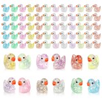 HAKFOO 60 Pcs Glitter Mini Resin Ducks Tiny Ducks Miniature Figures Cute Colorful Mini Duck Ornament Ducks Decor for DIY Projects Garden Dollhouse Aquarium Home Birthday Wedding Christmas