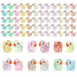 HAKFOO 60 Pcs Glitter Mini Resin Ducks Tiny Ducks Miniature Figures Cute Colorful Mini Duck Ornament Ducks Decor for DIY Projects Garden Dollhouse Aquarium Home Birthday Wedding Christmas