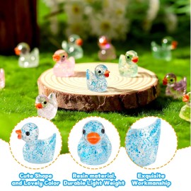 HAKFOO 60 Pcs Glitter Mini Resin Ducks Tiny Ducks Miniature Figures Cute Colorful Mini Duck Ornament Ducks Decor for DIY Projects Garden Dollhouse Aquarium Home Birthday Wedding Christmas