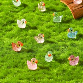 HAKFOO 60 Pcs Glitter Mini Resin Ducks Tiny Ducks Miniature Figures Cute Colorful Mini Duck Ornament Ducks Decor for DIY Projects Garden Dollhouse Aquarium Home Birthday Wedding Christmas
