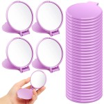 Saysurey 24 Pieces Mini Compact Mirror Bulk Round Portable Makeup Folding Pocket Travel Mirror for Homeless, 2.8 x 2.4 Inch(Purple)