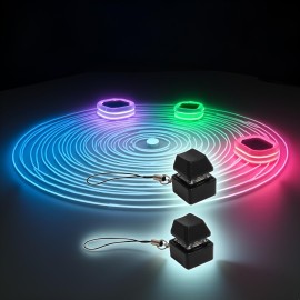 2 Pcs Black Keyboard 1 Key Keychain Light Up 7 Modes LED Light Toys Stress Relief Gifts, Fidget Button Stress Relief Artifact to Pass The Time to Class and Office Boring Vent Squeeze Toys Automotive T