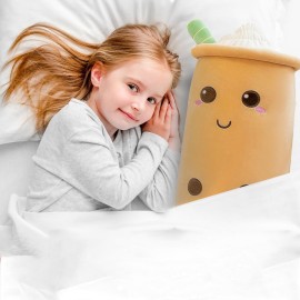 Werdast Boba Plush Stuffed Bubble Tea Pillow Soft Adorable Plushies Toys (Brown,23.6inches)