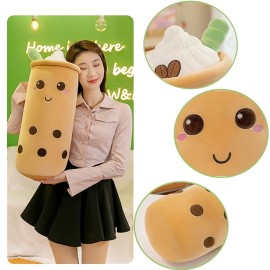 Werdast Boba Plush Stuffed Bubble Tea Pillow Soft Adorable Plushies Toys (Brown,23.6inches)