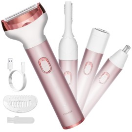 Electric Razor for Women Removal MKIOVH Women\'s Cordless Portable 4 in 1 Painless Shaver, for Body Face Shavers Nose Hair Trimmer Bikini Area Armpit Pubic Underarms Legs Eyebrow (Pink)