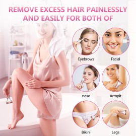 Electric Razor for Women Removal MKIOVH Women\'s Cordless Portable 4 in 1 Painless Shaver, for Body Face Shavers Nose Hair Trimmer Bikini Area Armpit Pubic Underarms Legs Eyebrow (Pink)