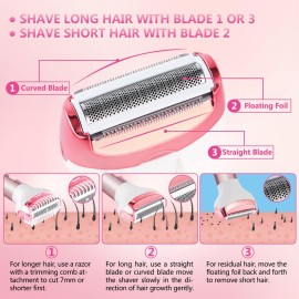Electric Razor for Women Removal MKIOVH Women\'s Cordless Portable 4 in 1 Painless Shaver, for Body Face Shavers Nose Hair Trimmer Bikini Area Armpit Pubic Underarms Legs Eyebrow (Pink)