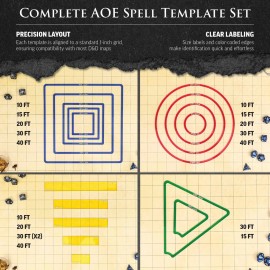 Futhark Area of Effect Spell Templates, Set of 16 - Acrylic AOE Damage Marker for DND and Other RPG