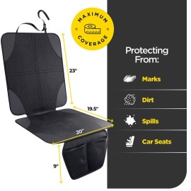 lebogner Car Seat Protector for Baby and Child - Non-Slip, Thick Padded Cover with 2 Mesh Pockets - 1 Pack