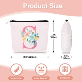 Lingdeer Personalized Makeup Bag with Initial Keychain, Custom Initial Monogram Small Travel Cosmetic Toiletry Bag, Birthday Gifts for Women Bridesmaid Teacher (S)