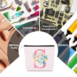 Lingdeer Personalized Makeup Bag with Initial Keychain, Custom Initial Monogram Small Travel Cosmetic Toiletry Bag, Birthday Gifts for Women Bridesmaid Teacher (S)