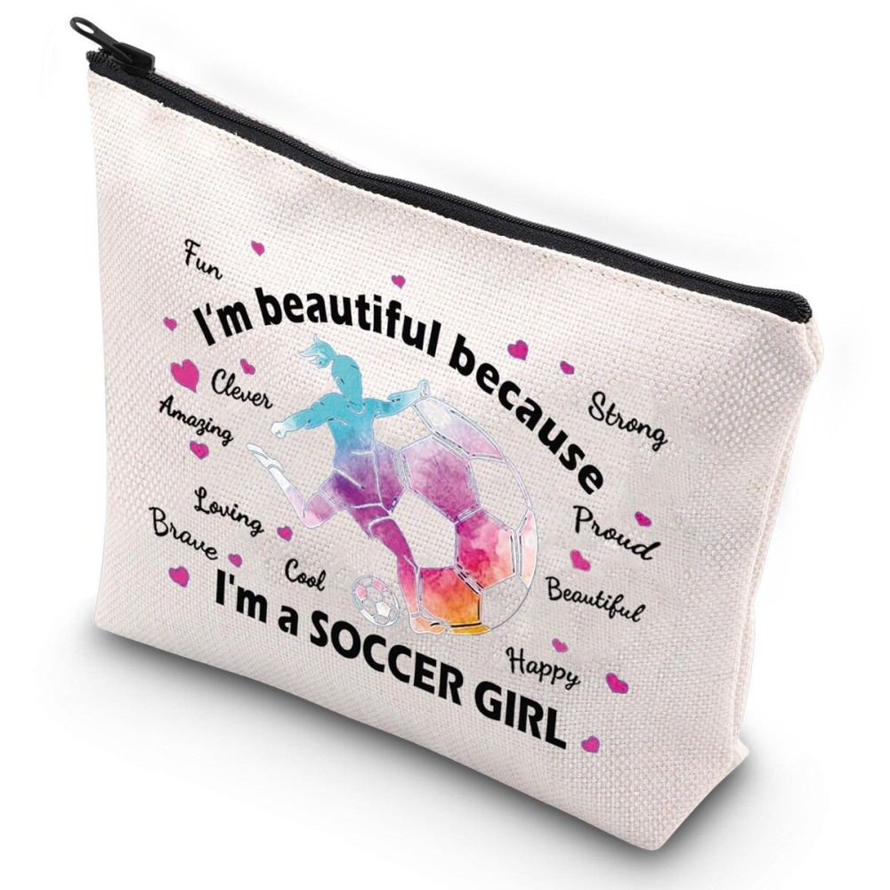 G2TUP Soccer Girl Makeup Bag Soccer Coach Gifts Soccer Ball Zipper Bag for Soccer Lovers Players (Soccer Makeup Bag)
