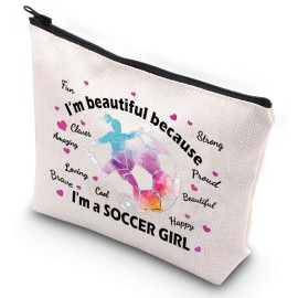 G2TUP Soccer Girl Makeup Bag Soccer Coach Gifts Soccer Ball Zipper Bag for Soccer Lovers Players (Soccer Makeup Bag)