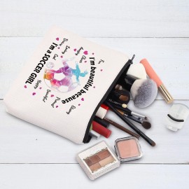 G2TUP Soccer Girl Makeup Bag Soccer Coach Gifts Soccer Ball Zipper Bag for Soccer Lovers Players (Soccer Makeup Bag)
