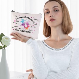 G2TUP Soccer Girl Makeup Bag Soccer Coach Gifts Soccer Ball Zipper Bag for Soccer Lovers Players (Soccer Makeup Bag)