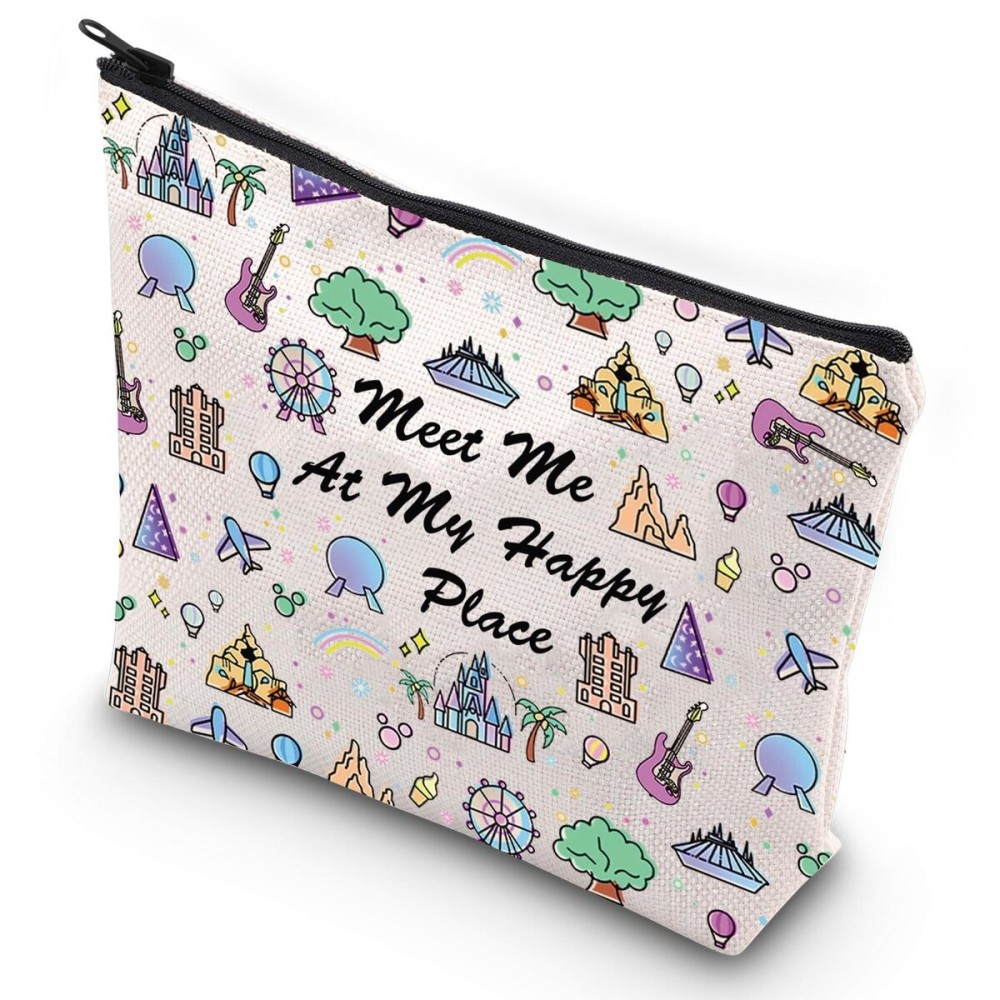 G2TUP Meet Me At My Happy Place Theme Park Travel Toiletry Bag Kingdom of Dreams Zipper Bag Epcot Reusable Bag (Meet Me At My Happy Place Makup bag)