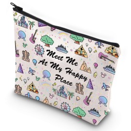 G2TUP Meet Me At My Happy Place Theme Park Travel Toiletry Bag Kingdom of Dreams Zipper Bag Epcot Reusable Bag (Meet Me At My Happy Place Makup bag)