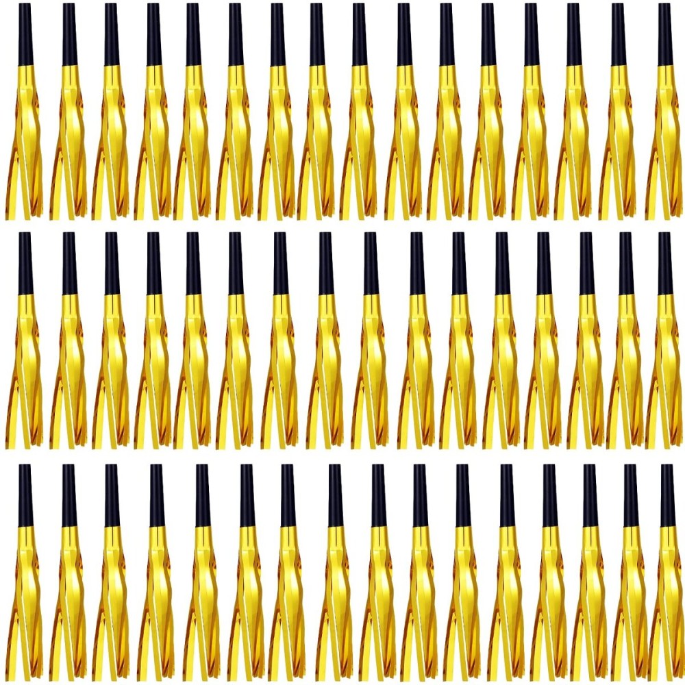 LCPQMZGH 48 Pcs Gold Noise Makers Glitter Metallic Fringed Noise Makers Horns for Baby Shower, Kids Birthday, Wedding Party, New Year Party Favor